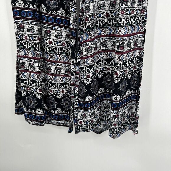 Yak & Yeti Boho Wide Leg Crop Pants Pull On Black Mixed Pattern Size XL - Picture 4 of 9